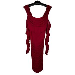 Novan Lima Dress Burgundy Ruched Cold Shoulder Small NWT